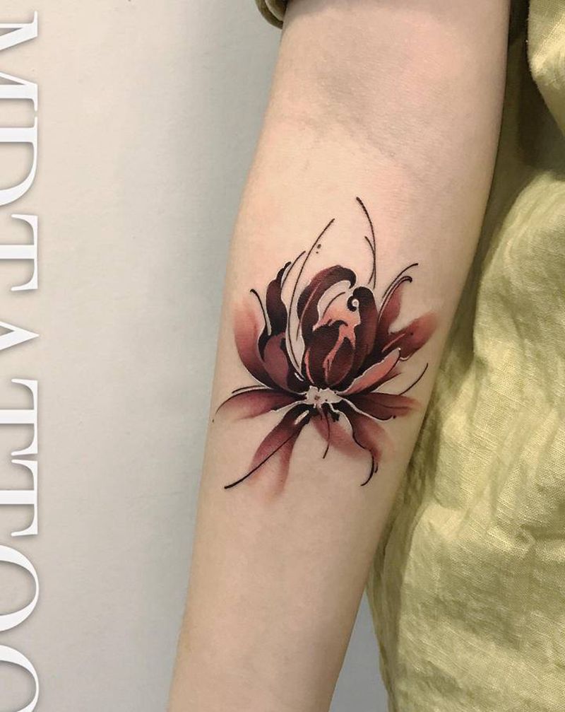 彼岸花纹身图片_手臂手部水彩水墨彼岸花水墨小臂纹身图案