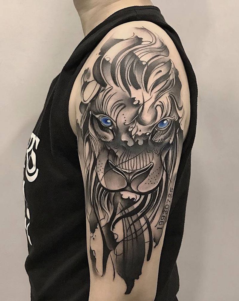 水墨狮子纹身图片_手部手臂水墨水彩狮子遮盖纹身图案
