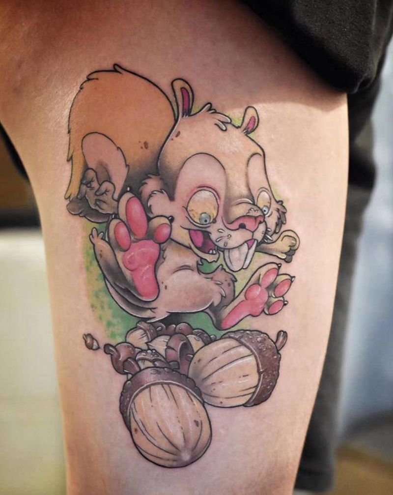 喜提一枚优秀奖纹身图片_腿部New School纹身图案