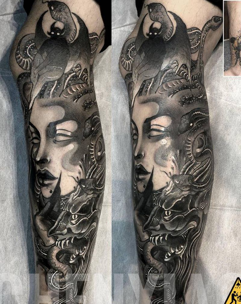 美杜莎遮盖纹身图片_New School纹身图案