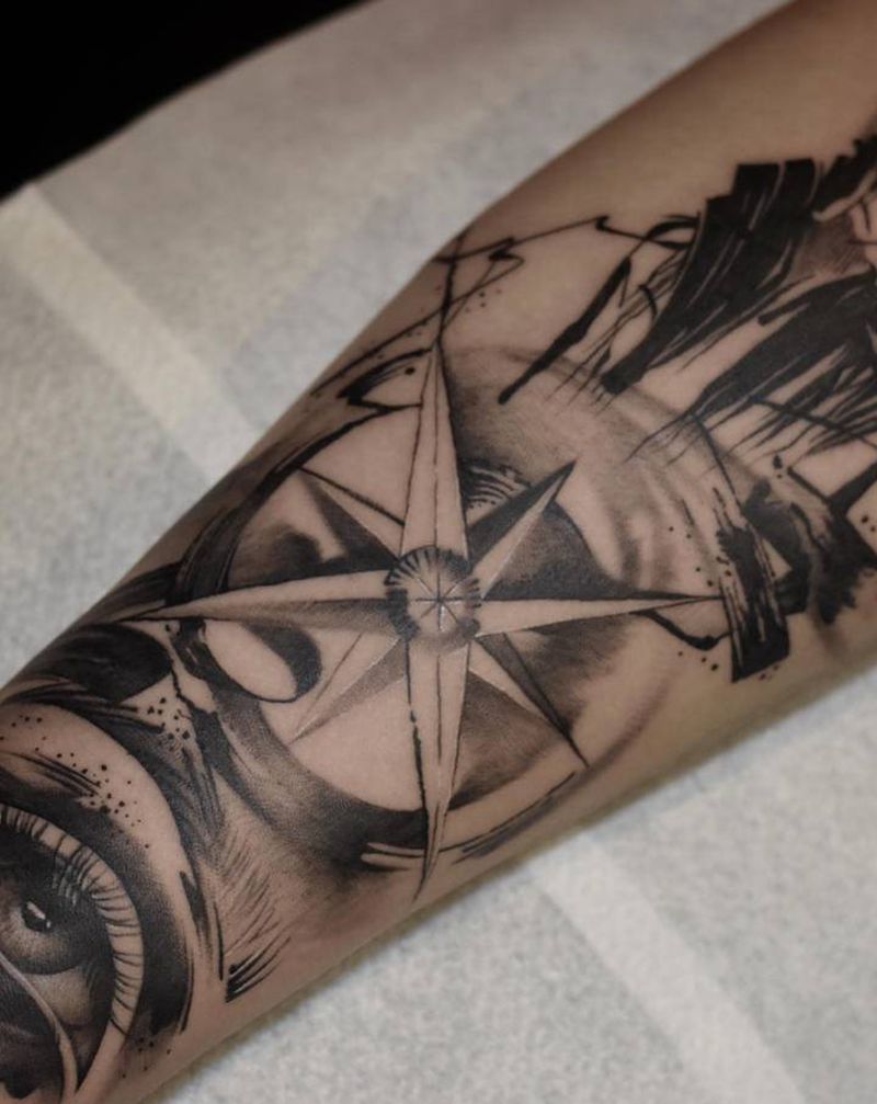 水墨小臂内侧纹身图片_手部水墨纹身图案