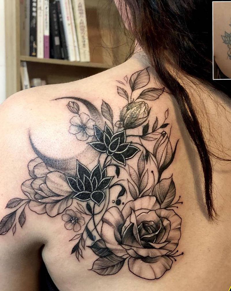 遮盖添加纹身图片_肩部背部几何点刺纹身图案