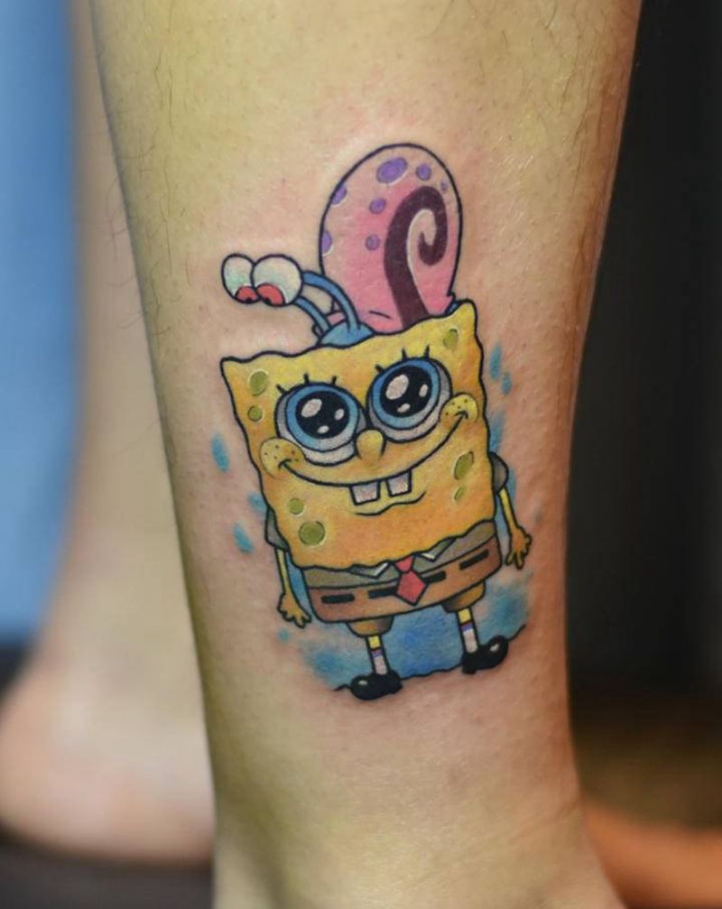 海绵宝宝纹身图片_脚部New School纹身图案