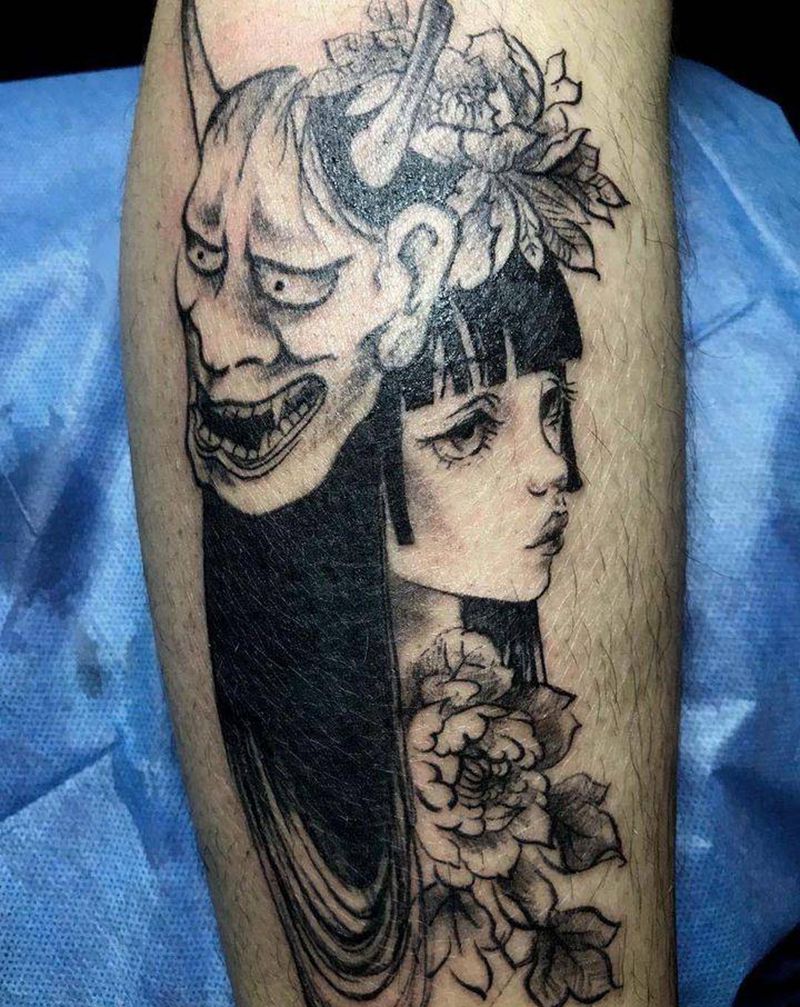 般若艺妓少女纹身图片_手臂纹身图案