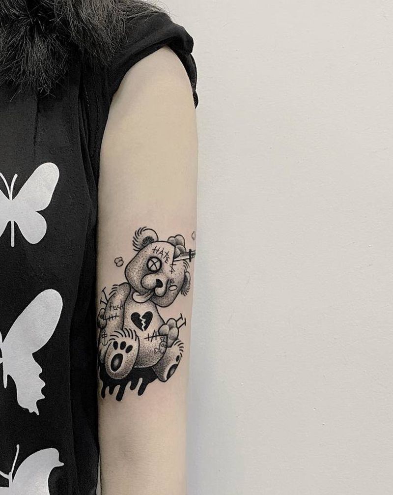 布偶熊纹身图片_手部手臂点刺几何布偶熊小熊熊纹身图案