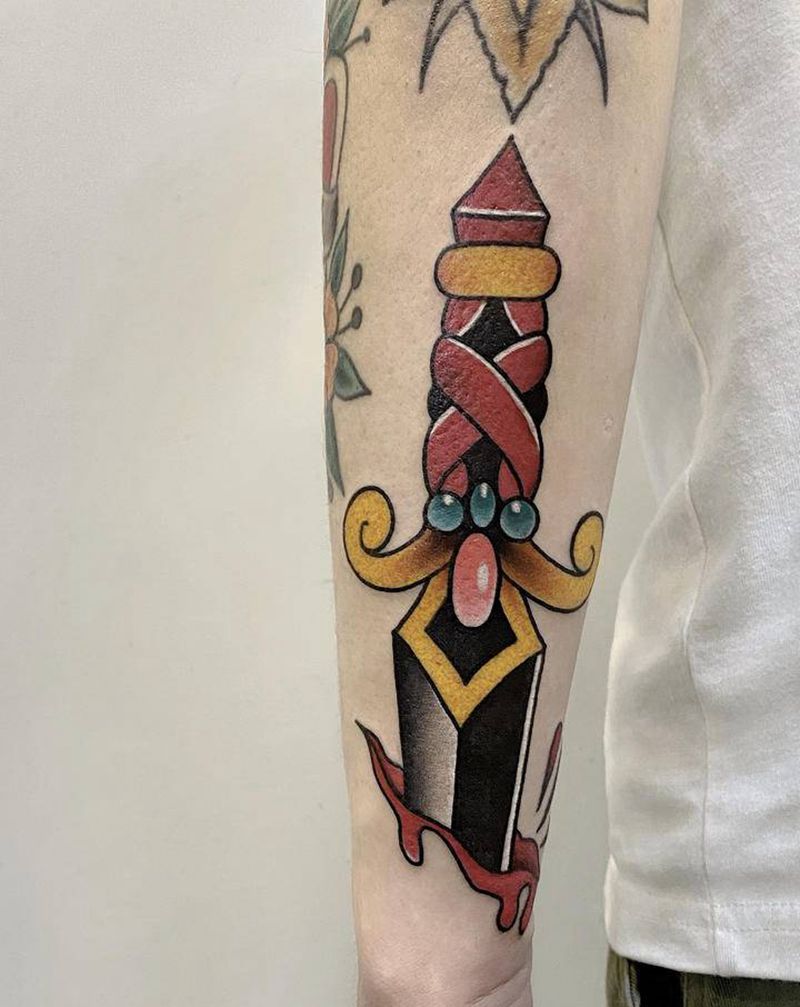 old school匕首纹身图片_手部手臂Old SchoolNew School匕首刀小臂纹身图案