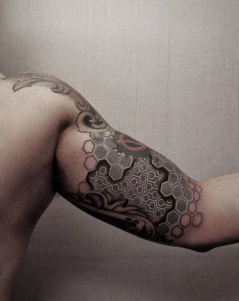 几何   立体设计图纹身图片_手臂几何欧美写实纹身图案