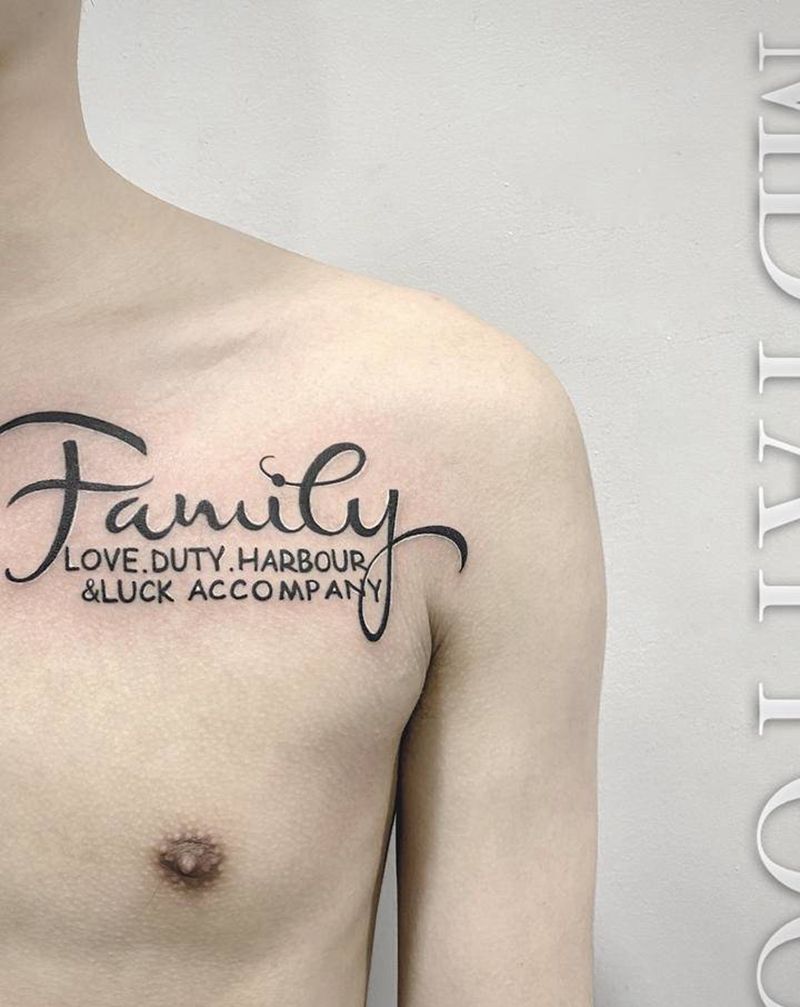 锁骨花字体英文纹身图片_胸部肩部花体字图腾锁骨纹身图案