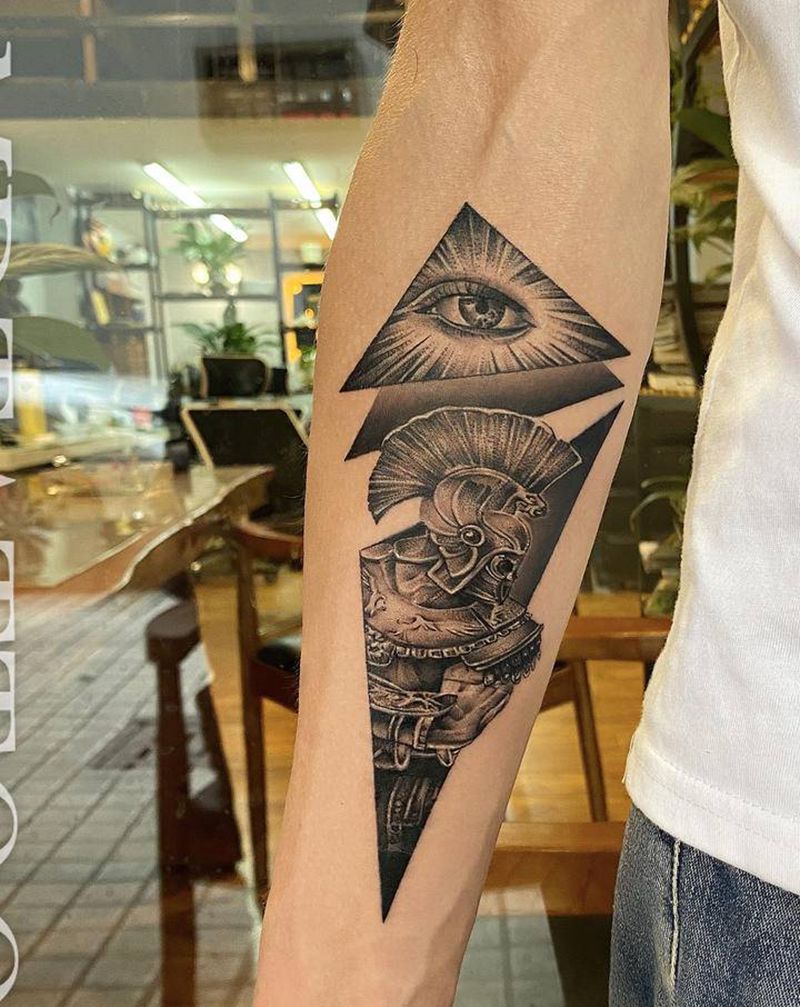 斯巴达勇士纹身图片_手部手臂欧美写实几何斯巴达勇士上帝之眼眼睛纹身图案