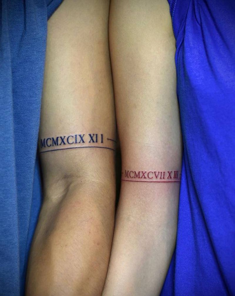 情侣死亡直线纹身图片_手臂几何纹身图案