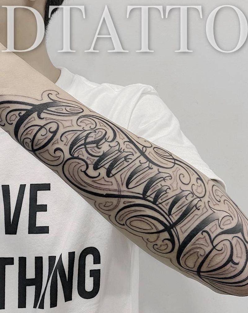 奇卡诺花体字英文纹身图片_手臂手部花体字奇卡诺英文纹身图案