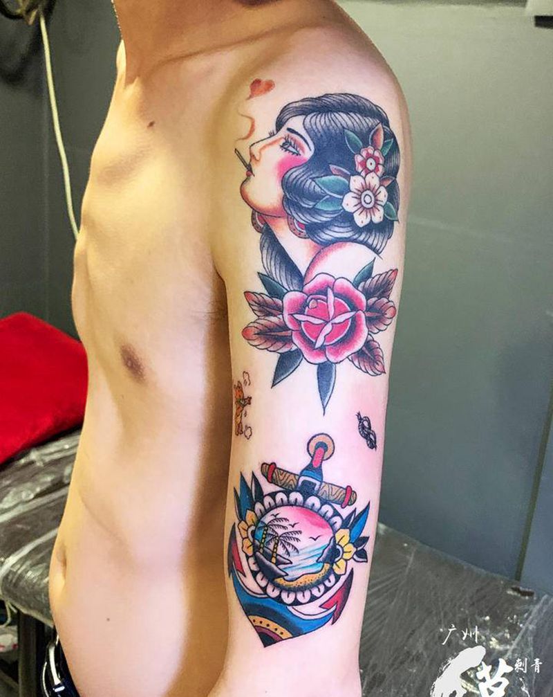 school拼接纹身图片_手部手臂Old SchoolNew School纹身图案