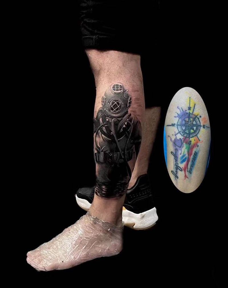 遮盖纹身图片_腿部欧美写实纹身图案