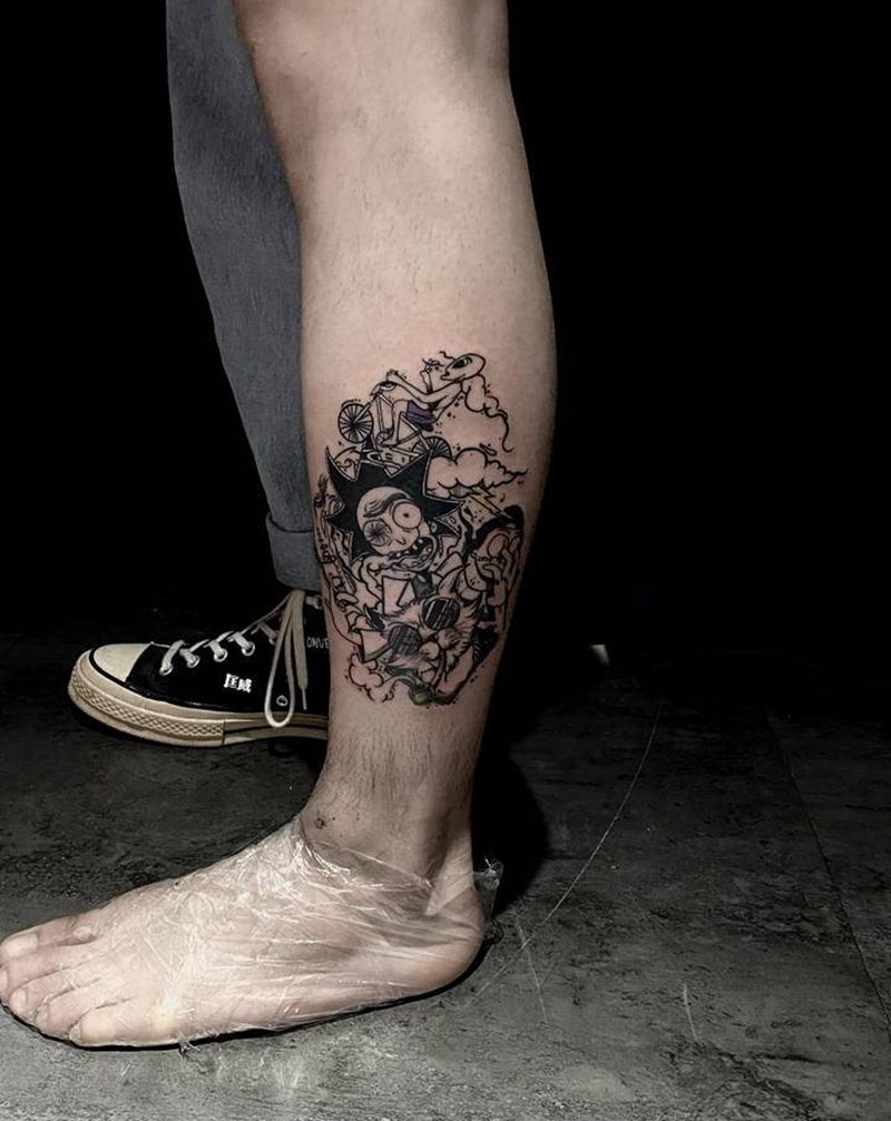 瑞克和莫蒂纹身图片_腿部漫画纹身图案