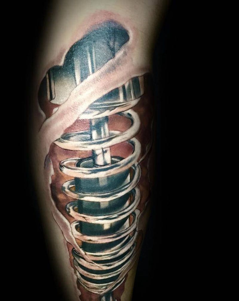 机械腿纹身图片_腿部欧美写实纹身图案