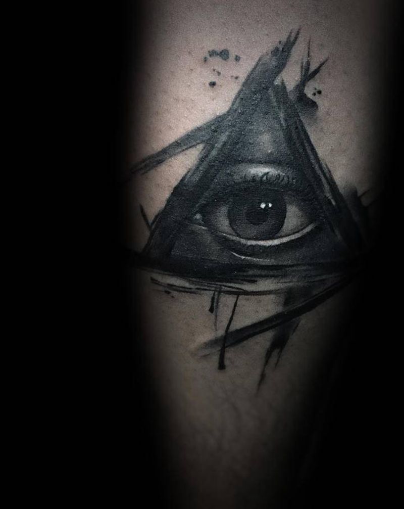 水墨 上帝之眼纹身图片_腿部欧美写实纹身图案