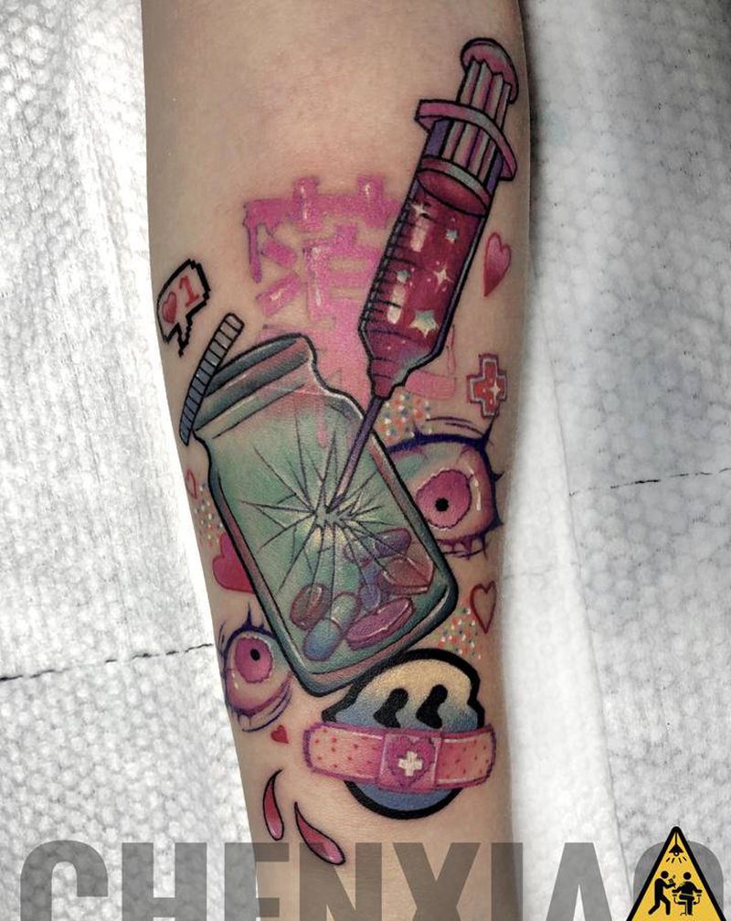 针管&药瓶纹身图片_手部New School纹身图案