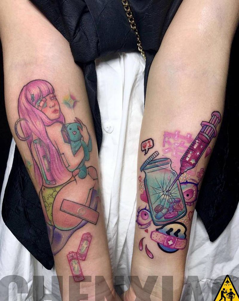 怪力少女の纹身纹身图片_手部手臂New School纹身图案