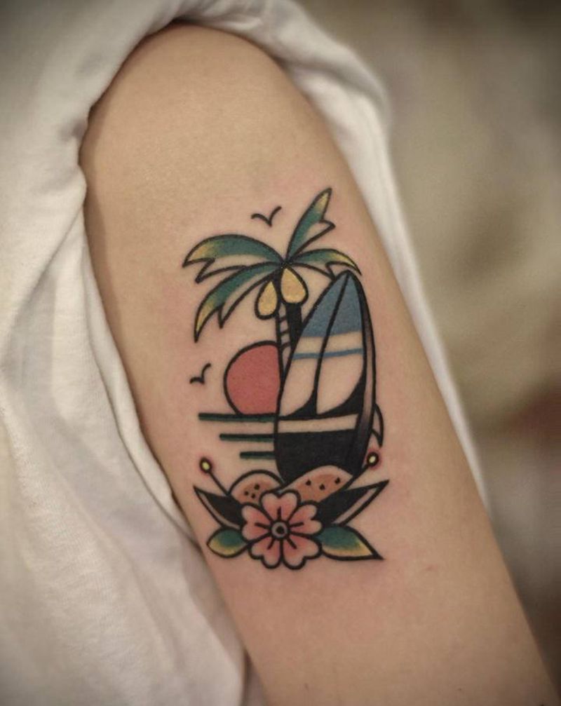 椰子树纹身图片_手臂Old SchoolNew School纹身图案