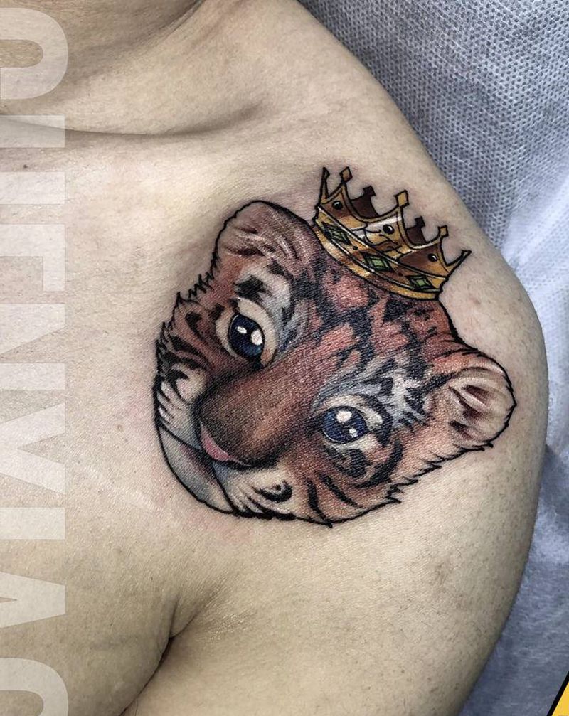 猛虎出没纹身图片_肩部New School纹身图案