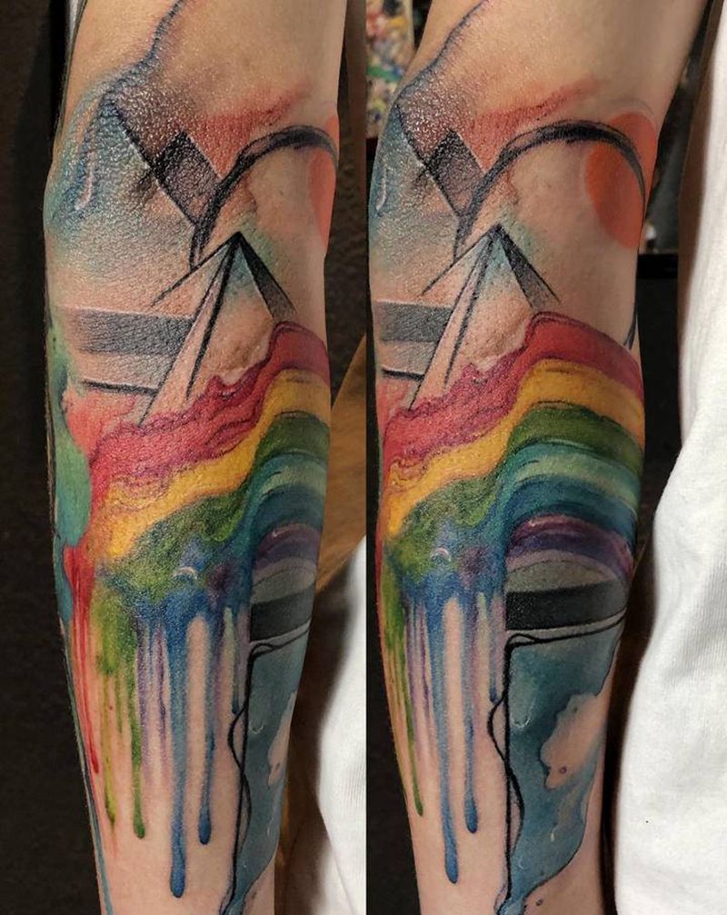 热融化の彩虹纹身图片_手部手臂水彩纹身图案