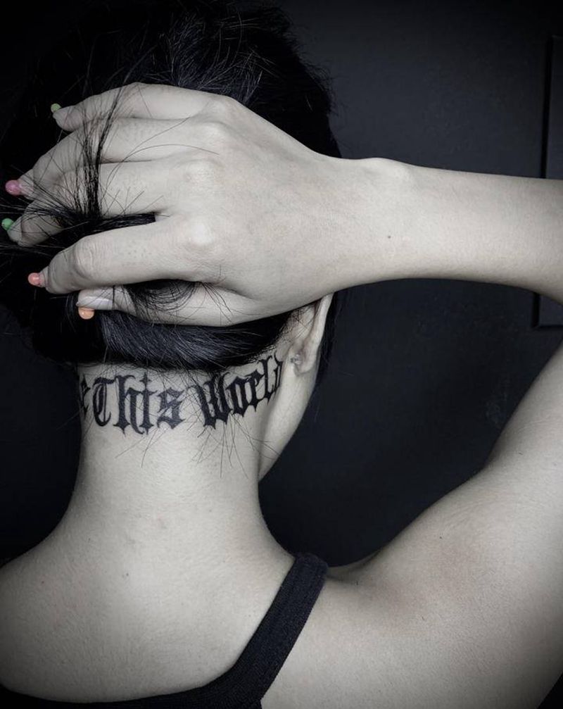 哥特花体纹身图片_颈部花体字纹身图案