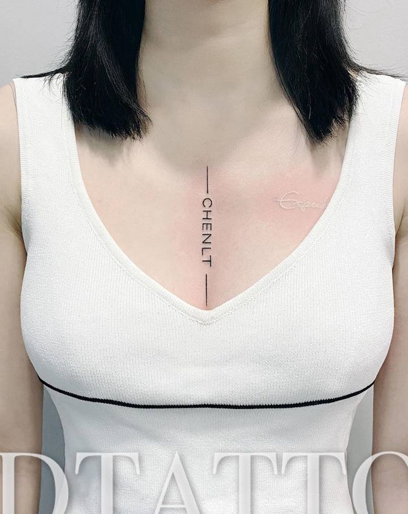 小清新英文纹身图片_胸部花体字几何胸口小清新纹身图案