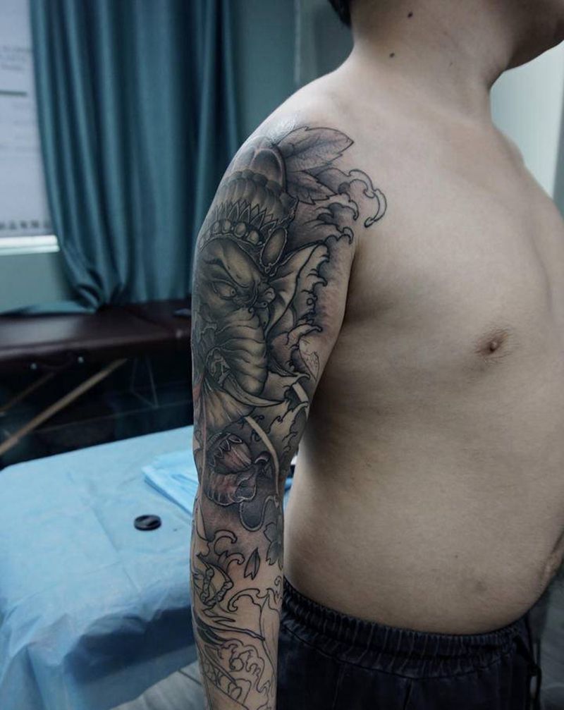 花臂纹身图片_手臂新传统纹身图案