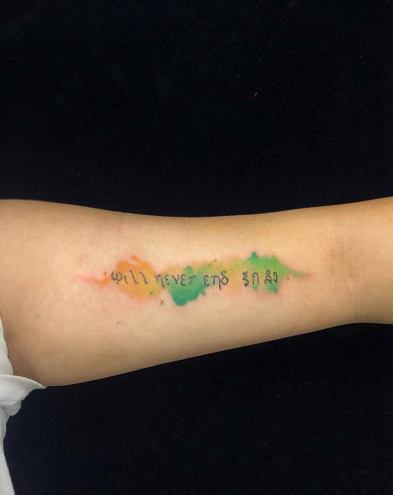 内容看不懂系列纹身图片_手臂水彩纹身图案