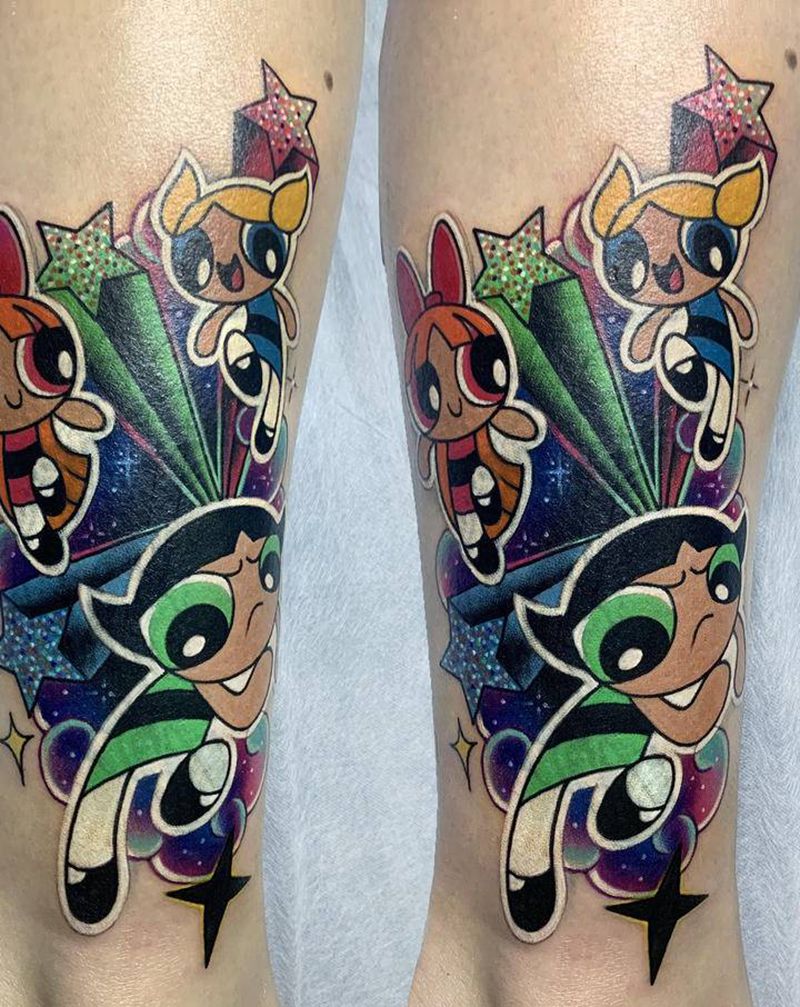 飞天小女警纹身图片_腿部纹身图案