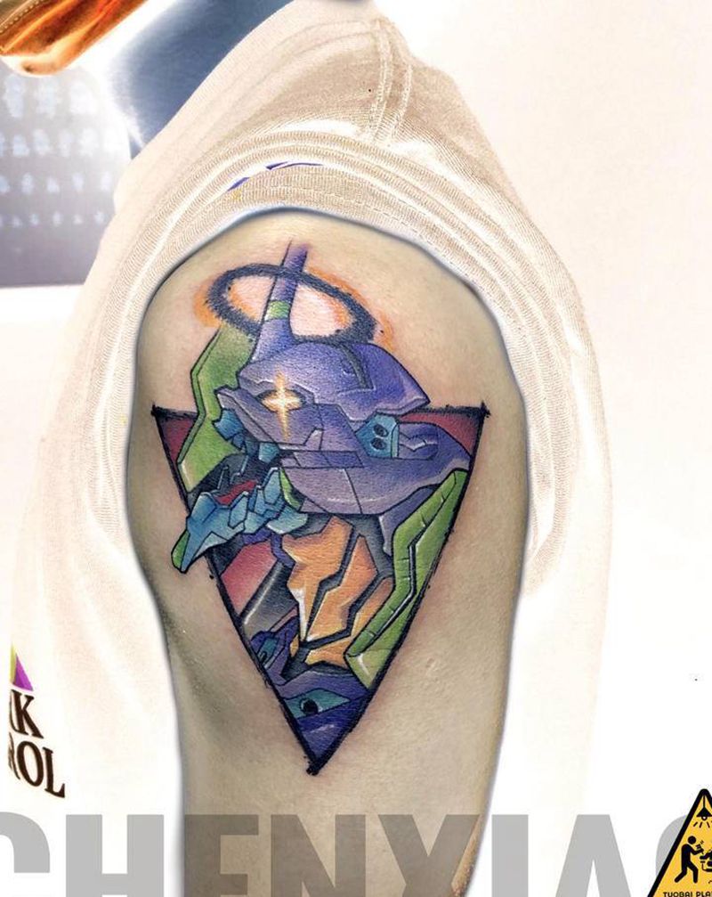 初号机纹身图片_手部手臂New School纹身图案