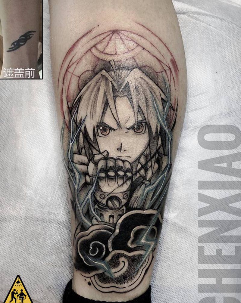 钢之炼金术师纹身图片_腿部纹身图案