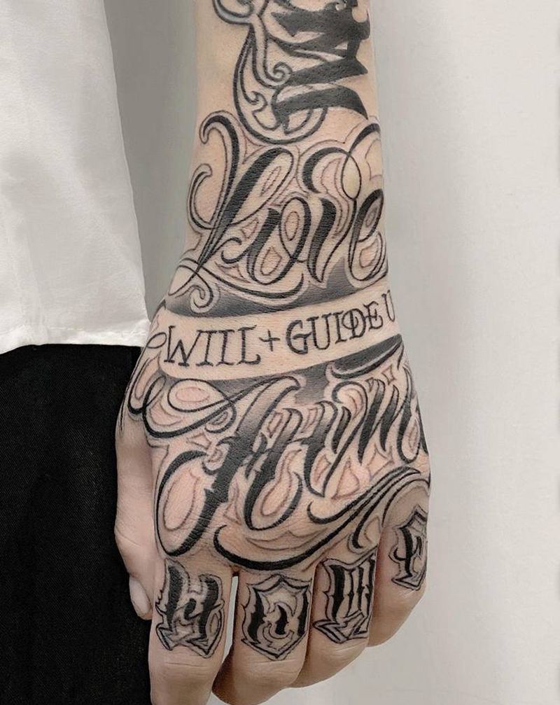 花体字纹身图片_手部手臂花体字手背虎口纹身图案