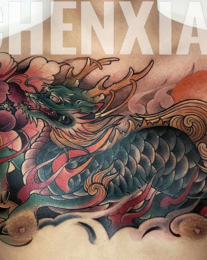 火麒麟纹身图片_胸部纹身图案