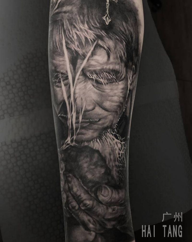 老农纹身图片_手臂欧美写实纹身图案