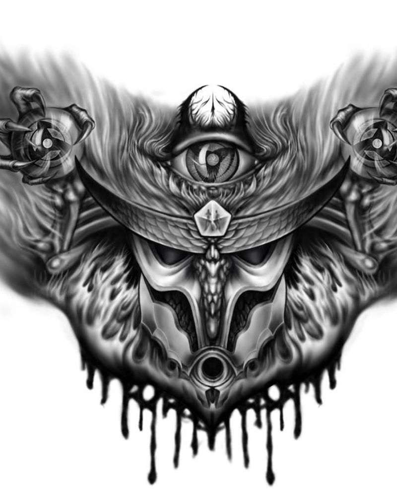 原创火影须佐能乎手稿纹身图片_胸部欧美写实纹身图案