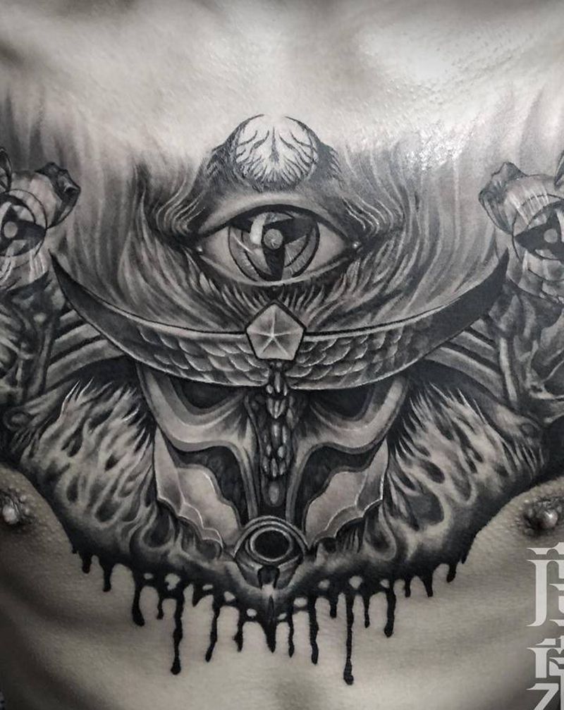 火影花胸遮盖纹身图片_胸部欧美写实纹身图案