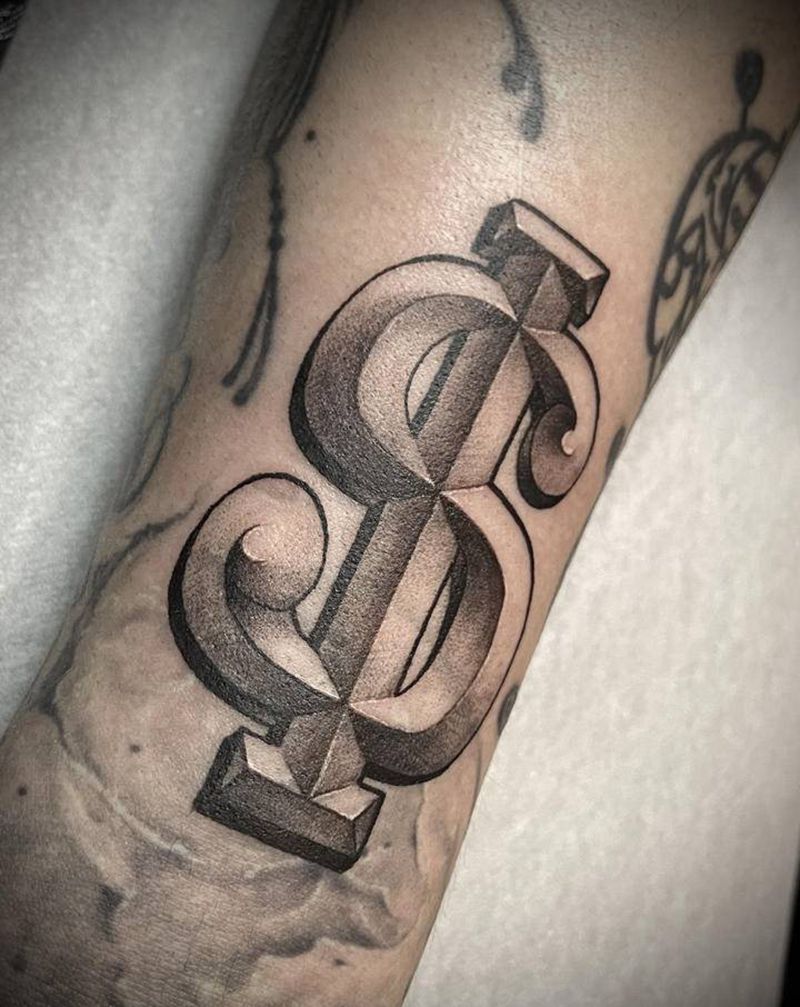 钱的味道纹身图片_手部手臂欧美写实点刺纹身图案