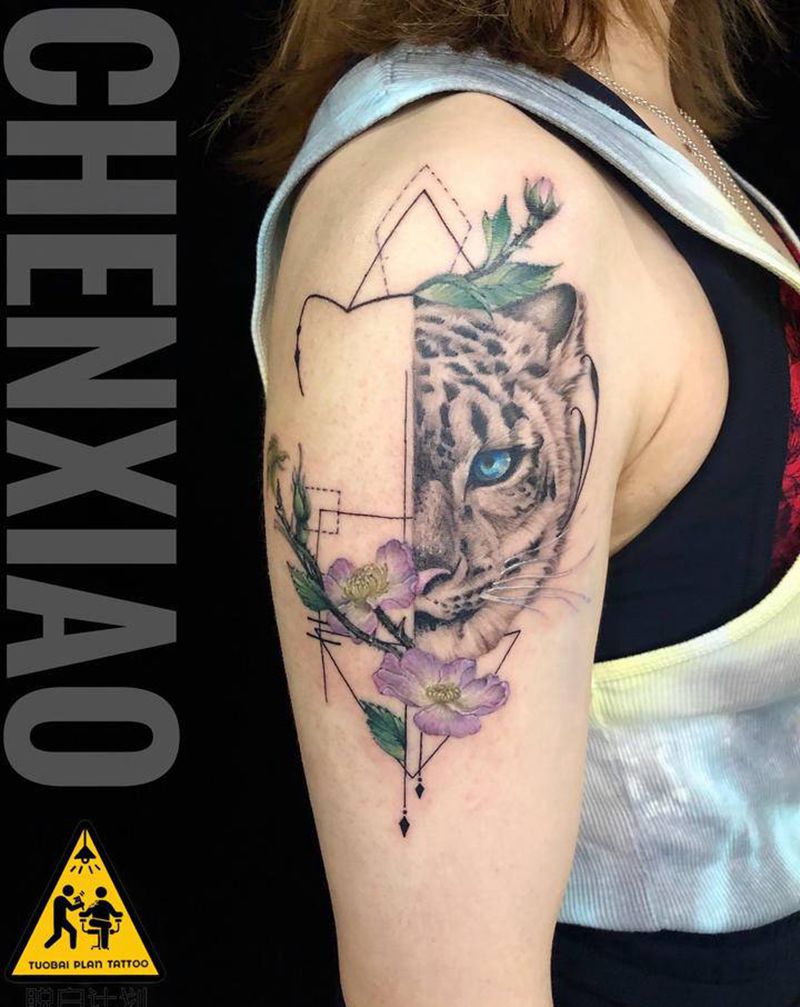 豹纹身图片_手臂欧美写实几何纹身图案