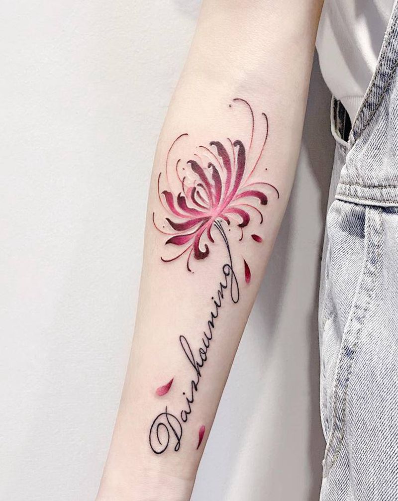 彼岸花纹身图片_手部手臂水彩点刺纹身图案