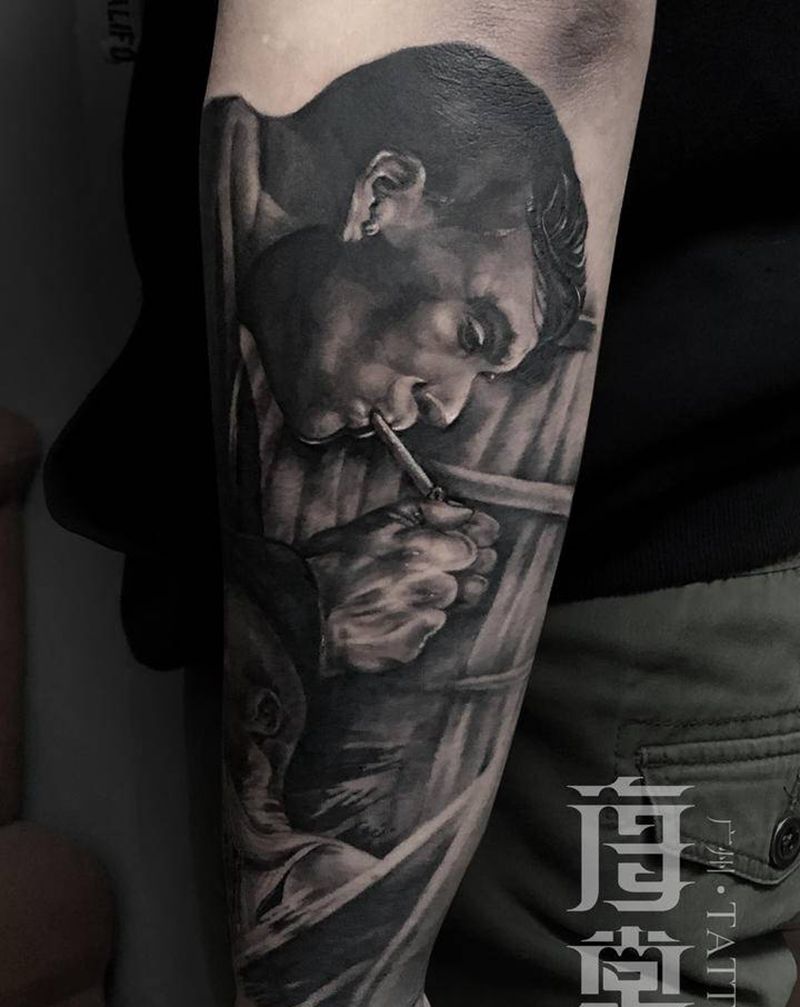 谢尔比纹身图片_手臂欧美写实纹身图案