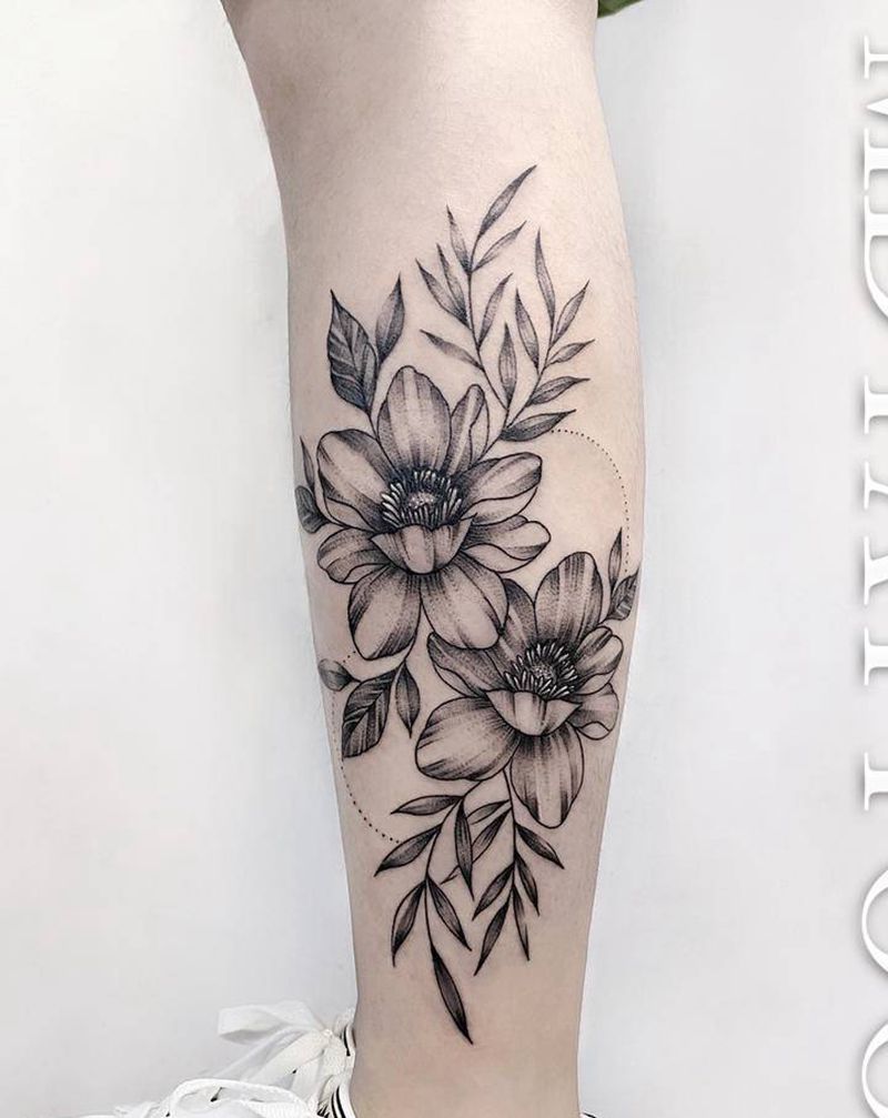 素花纹身图片_腿部脚部点刺几何素花纹身图案