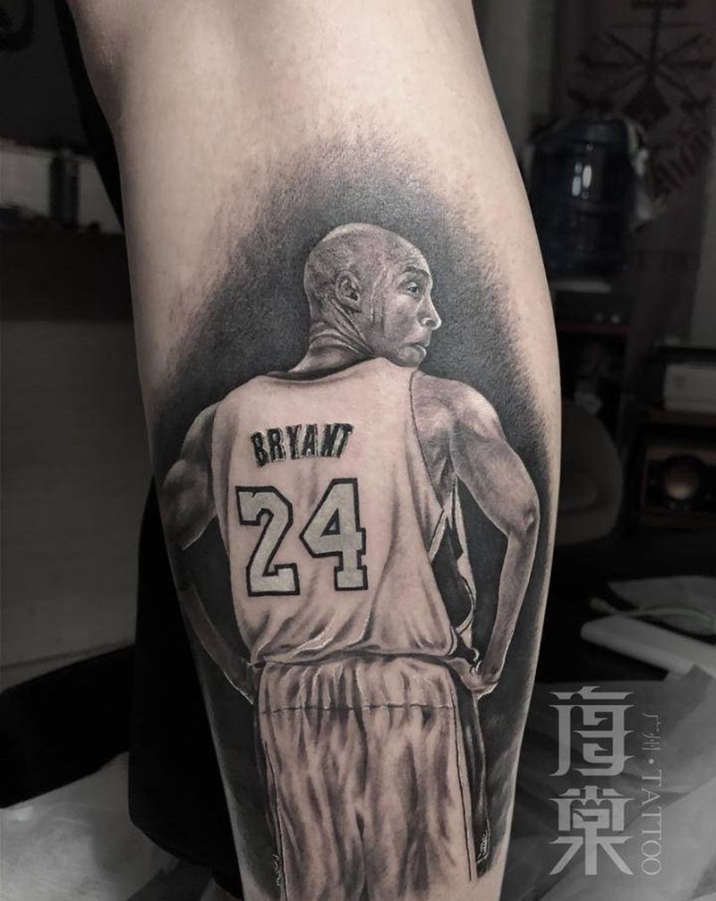 科比纹身图片_腿部欧美写实纹身图案