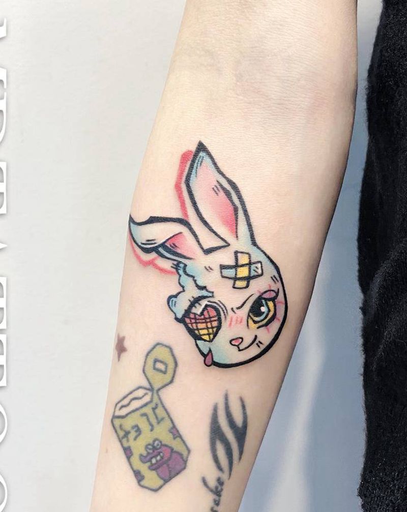 兔子纹身图片_手部手臂水彩几何兔子纹身图案