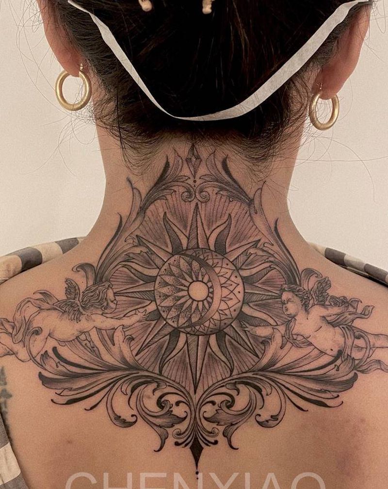 遮盖旧纹身纹身图片_肩部点刺天使纹身图案