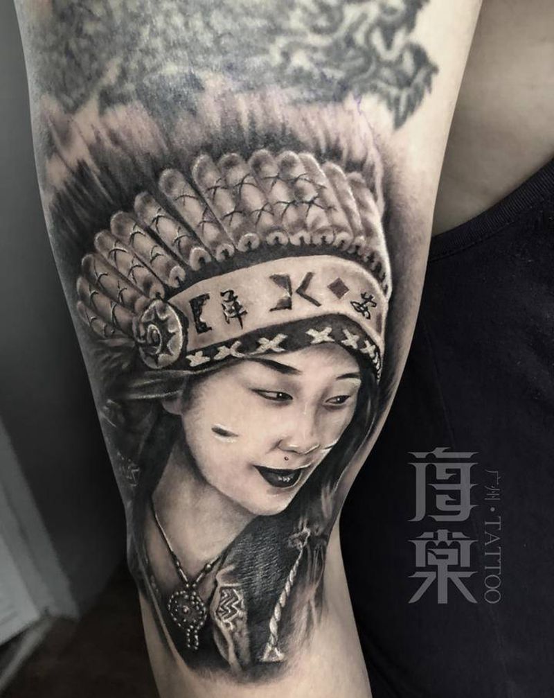 最后的莫西干人纹身图片_手臂欧美写实纹身图案