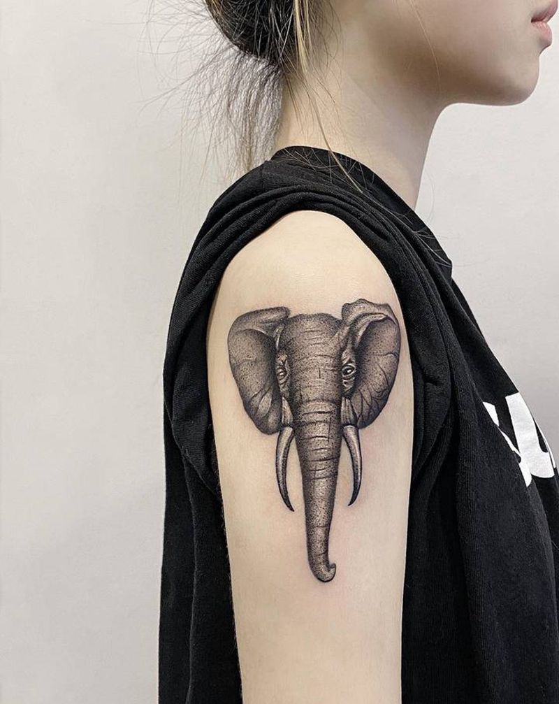 大象纹身图片_手部手臂欧美写实点刺大象纹身图案