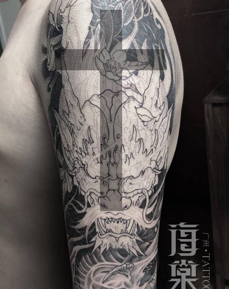新传统龙纹身图片_手臂新传统纹身图案