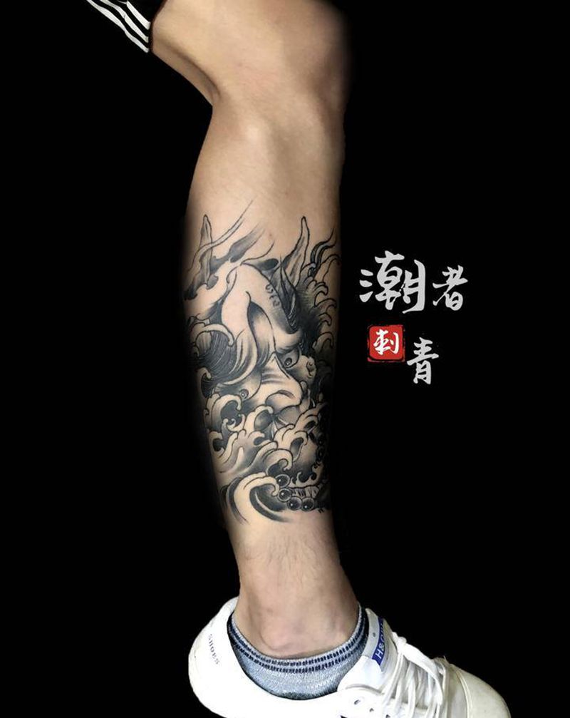 班诺纹身图片_腿部新传统纹身图案