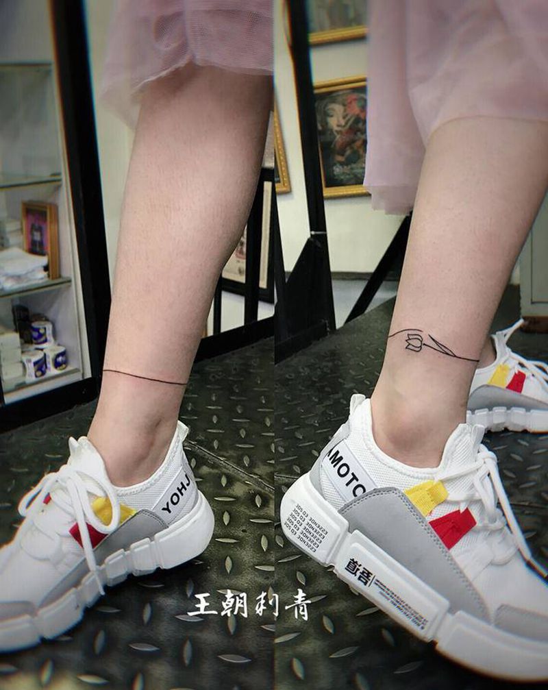 脚环纹身图片_脚部几何脚环纹身图案